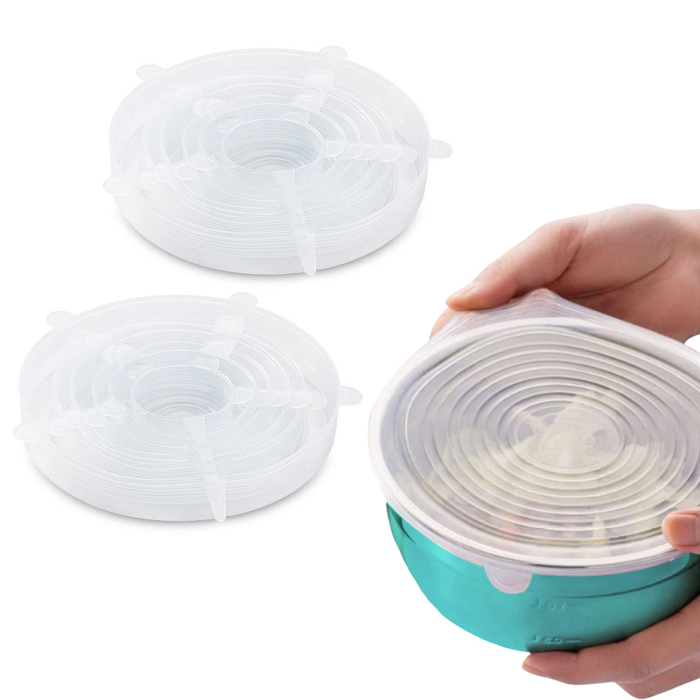 12-Pack: Reusable Silicone Stretch Container Lids Covers For Food Storage - Fit Most Containers