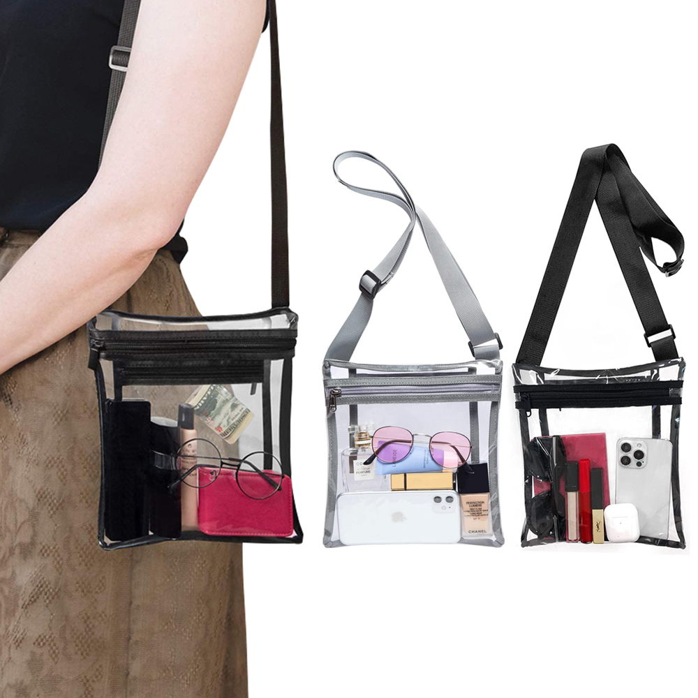 2-Pack: Stadium Approved Clear Crossbody Bag Purse with Adjustable Strap For Men and Women