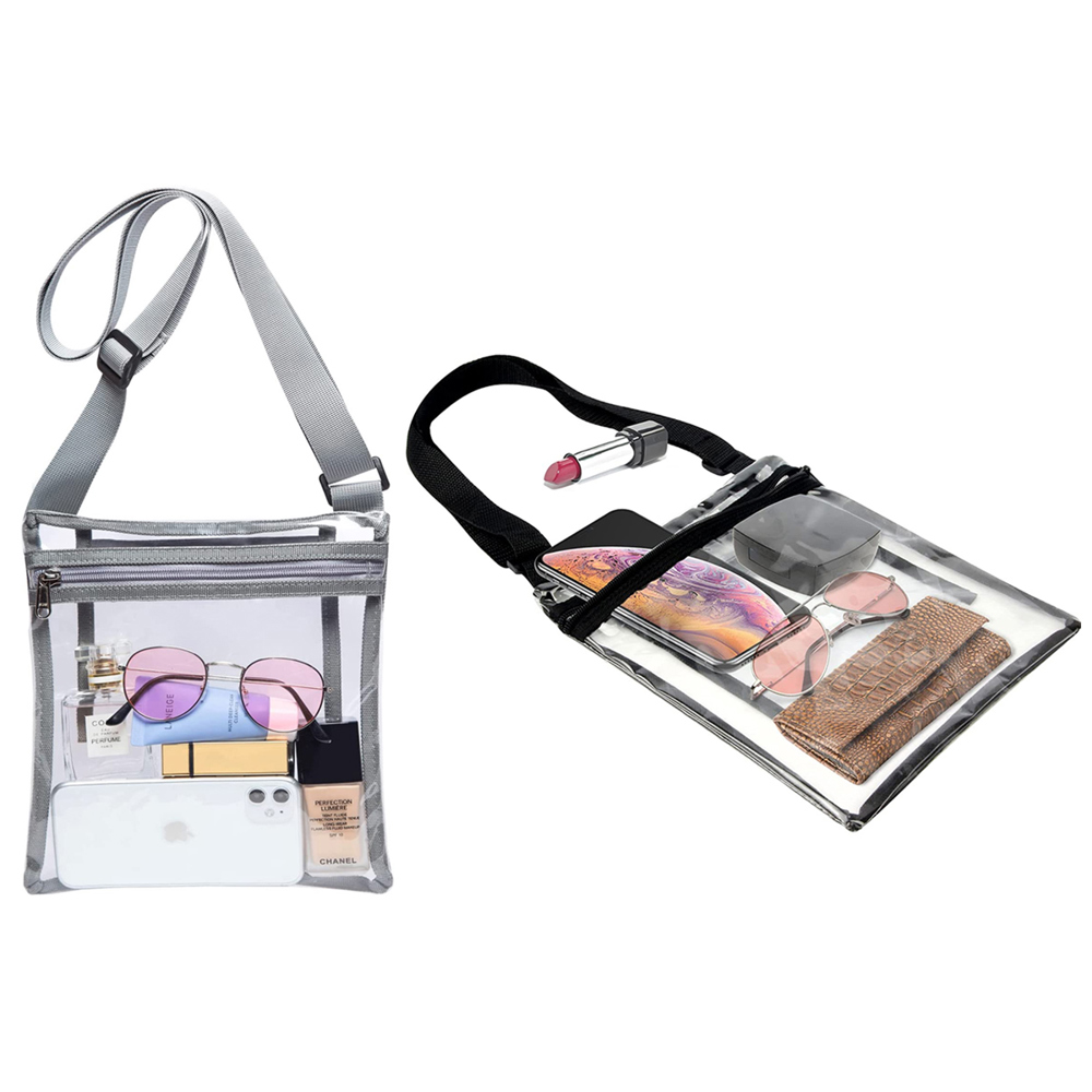 2-Pack: Stadium Approved Clear Crossbody Bag Purse with Adjustable Strap For Men and Women