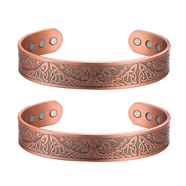 2-Pack: Adjustable Tree Of Life Magnetic Therapy Stress Anxiety Relief  Copper Bracelet