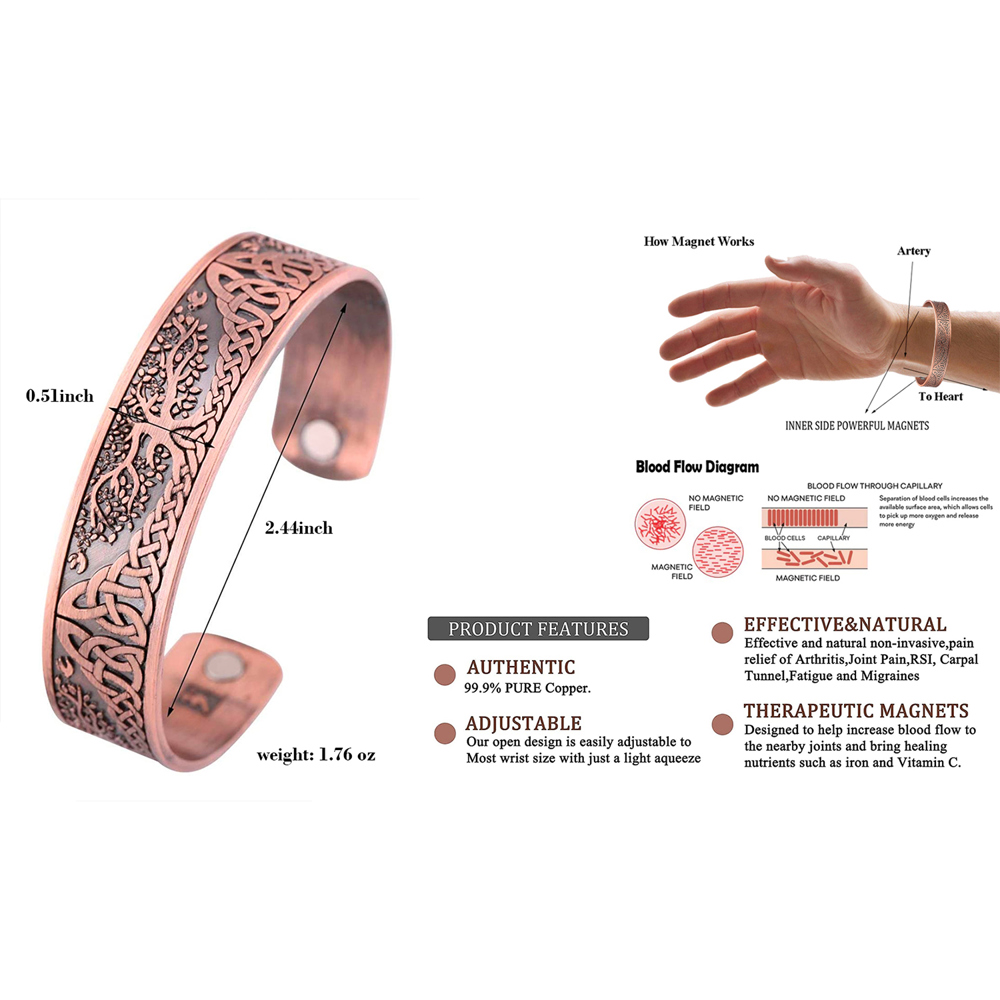 2-Pack: Adjustable Tree Of Life Magnetic Therapy Stress Anxiety Relief  Copper Bracelet