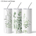 (13) Green Leaf Design Personalized Birth Month Flower Tumbler