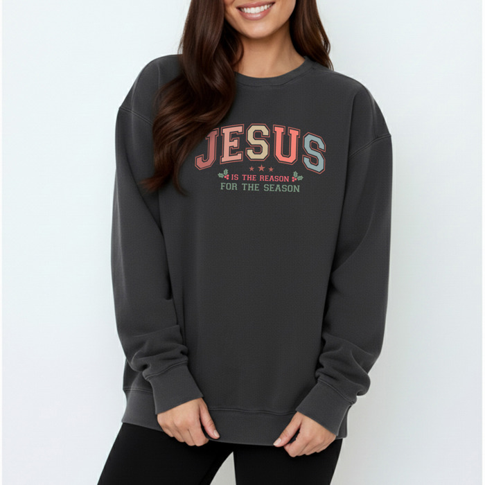 Christian Christmas Sweatshirt Comfort Colors 1566 | Cozy Faith Sweatshirt Gift | Jesus Crewneck Holiday Outfit