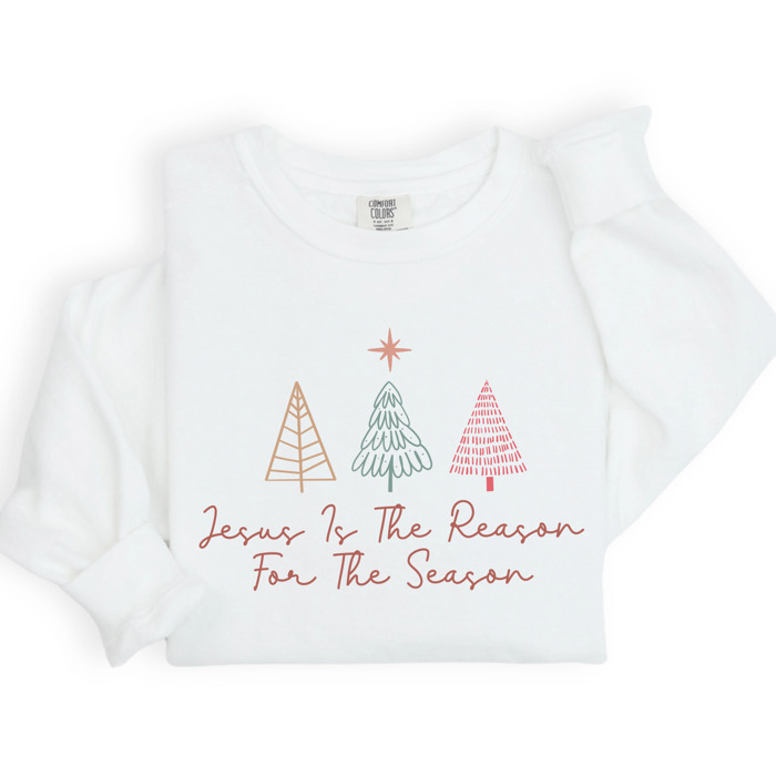 Christian Christmas Sweatshirt Comfort Colors 1566 | Cozy Faith Sweatshirt Gift | Jesus Crewneck Holiday Outfit