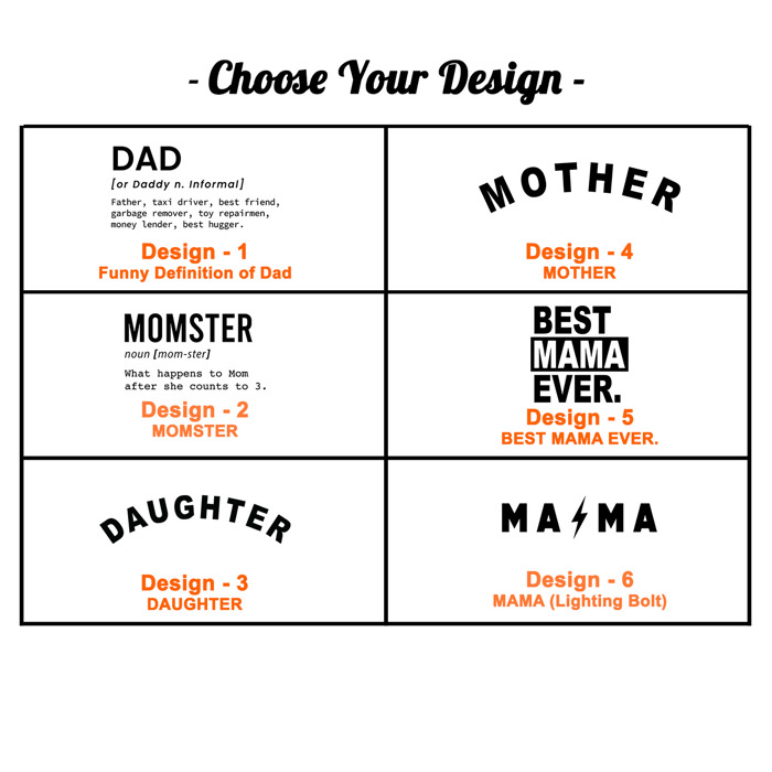 Family T-Shirts - Mom, Dad, Daughter, Mama, Favorite, Mother, Father, Gift, Love, Minimal, Simple, Best Gift