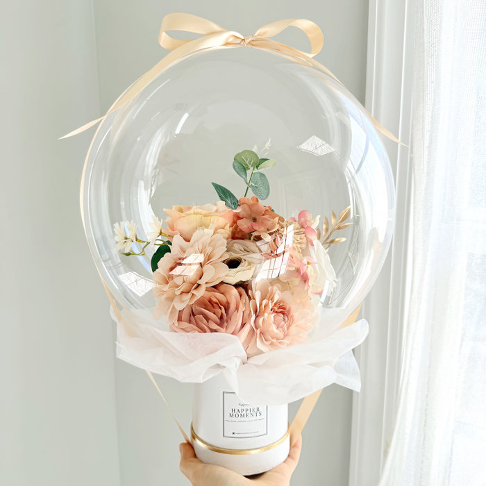 Light Champagne Assorted Flower Balloon Bouquet White Box