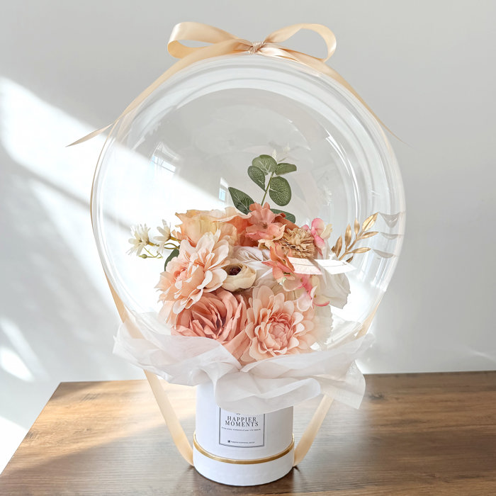 Light Champagne Assorted Flower Balloon Bouquet White Box