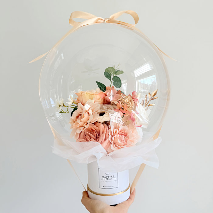 Light Champagne Assorted Flower Balloon Bouquet White Box