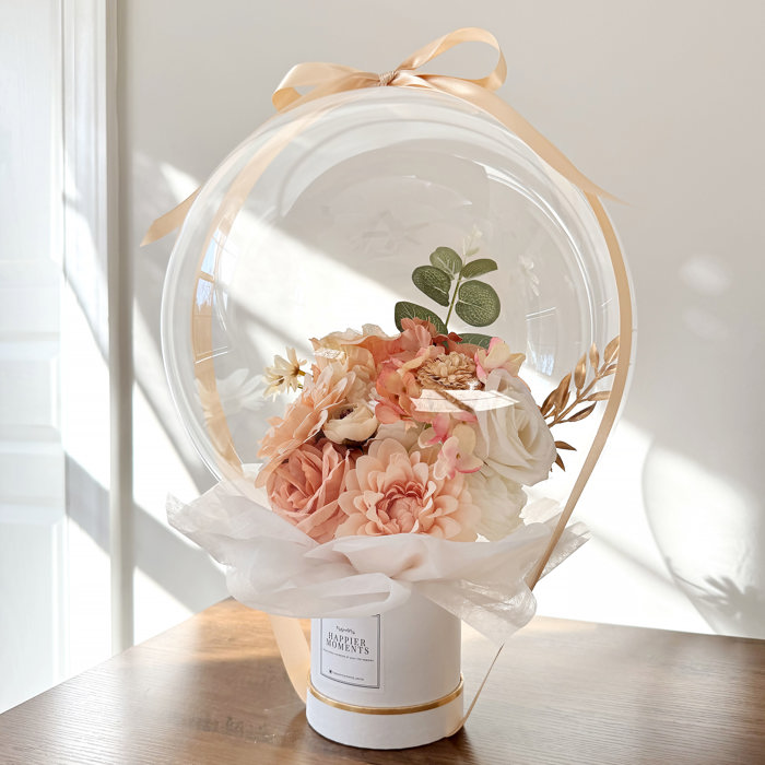 Light Champagne Assorted Flower Balloon Bouquet White Box