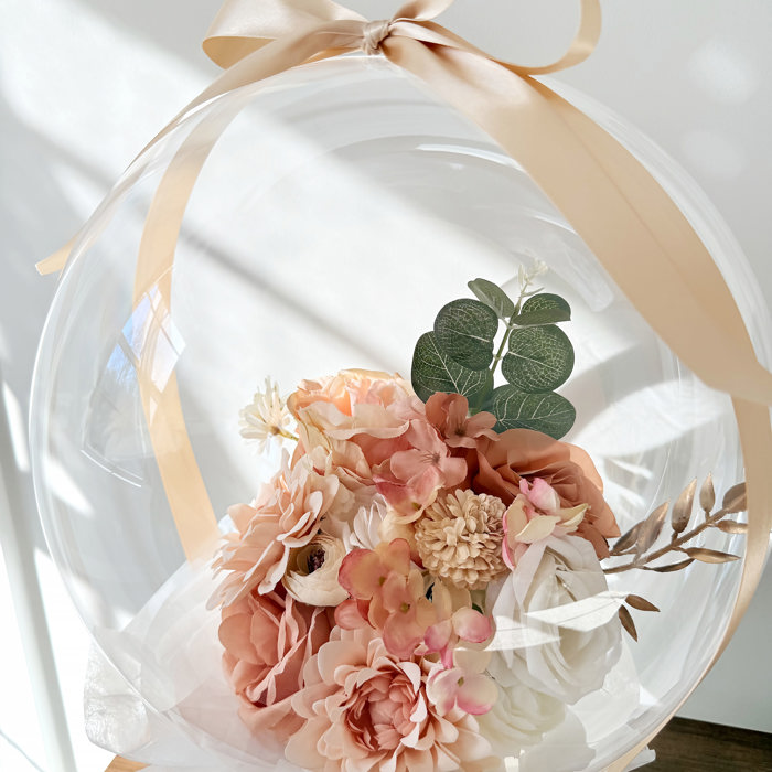 Light Champagne Assorted Flower Balloon Bouquet White Box