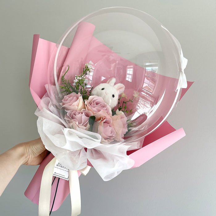 Bunny Pink Rose Flower Balloon Bouquet Pink Flower Wrapping paper