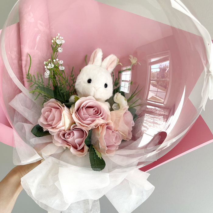 Bunny Pink Rose Flower Balloon Bouquet Pink Flower Wrapping paper