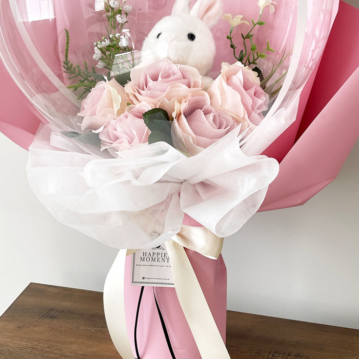 Bunny Pink Rose Flower Balloon Bouquet Pink Flower Wrapping paper