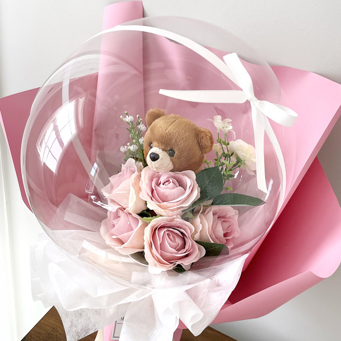 Teddy Bear Pink Rose Flower Balloon Bouquet Pink Flower Wrapping paper