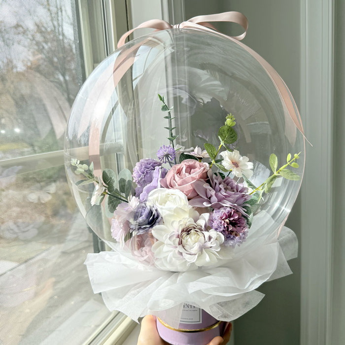 Purple Assorted Flower Balloon Bouquet Purple Box