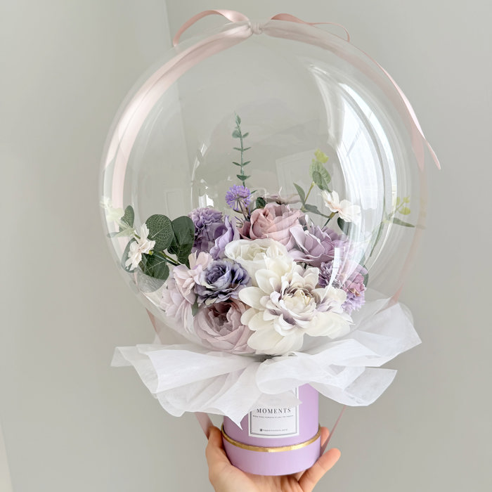 Purple Assorted Flower Balloon Bouquet Purple Box