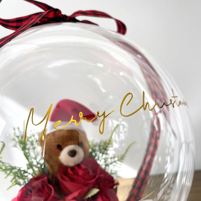 Christmas Teddy Bear Rose Flower Bobo Balloon Bouquet Black Box