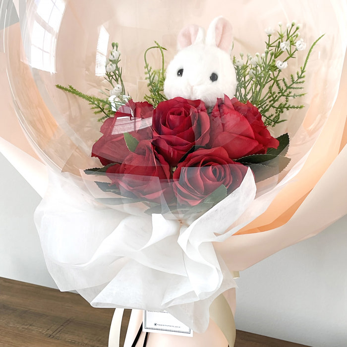 Bunny Red Rose Flower Balloon Bouquet Peach Flower Wrapping paper