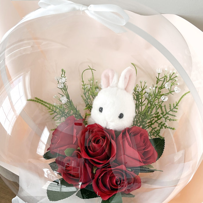 Bunny Red Rose Flower Balloon Bouquet Peach Flower Wrapping paper