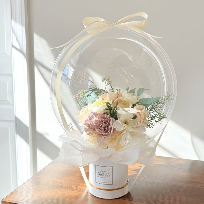 White Assorted Flower Balloon Bouquet White Box