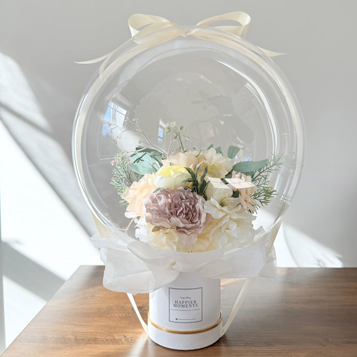 White Assorted Flower Balloon Bouquet White Box