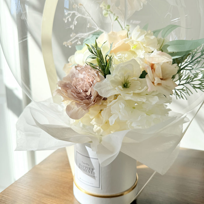 White Assorted Flower Balloon Bouquet White Box