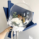  Graduation Teddy Bear White Rose Flower Balloon Bouquet Navy Wrapping paper