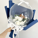  Teddy Bear White Rose Flower Balloon Bouquet Navy Flower Wrapping paper