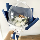  Teddy Bear White Rose Flower Balloon Bouquet Navy Flower Wrapping paper