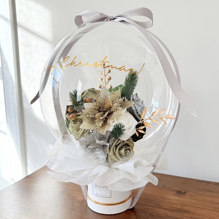 Christmas Silver Assorted Flower Balloon Bouquet White Box