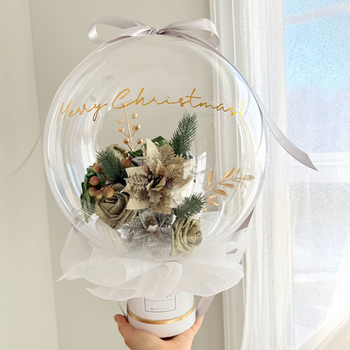 Christmas Silver Assorted Flower Balloon Bouquet White Box