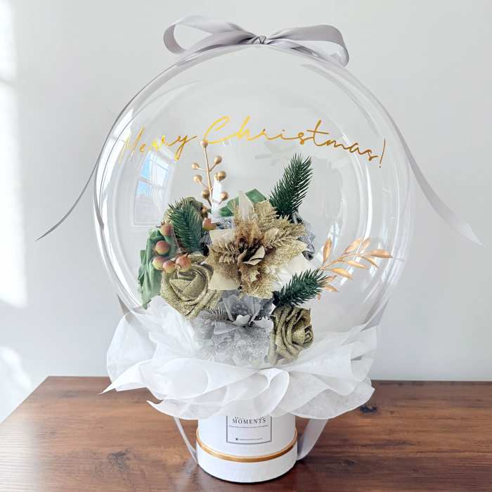 Christmas Silver Assorted Flower Balloon Bouquet White Box