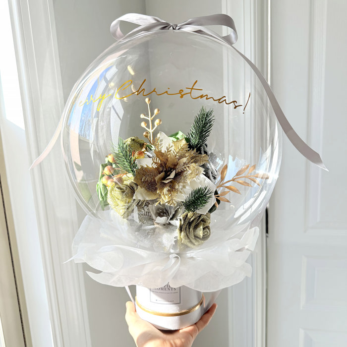 Christmas Silver Assorted Flower Balloon Bouquet White Box