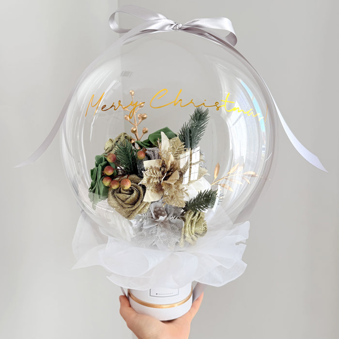 Christmas Silver Assorted Flower Balloon Bouquet White Box