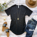 Small Black Womens Favorite Extra Long Curved Hem Longer Length Body Fit Basic Plain Blank T-shirt 