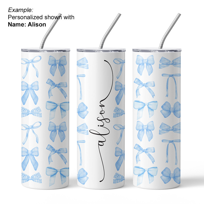 Personalized Ribbon Bows Design Tumbler - Blue