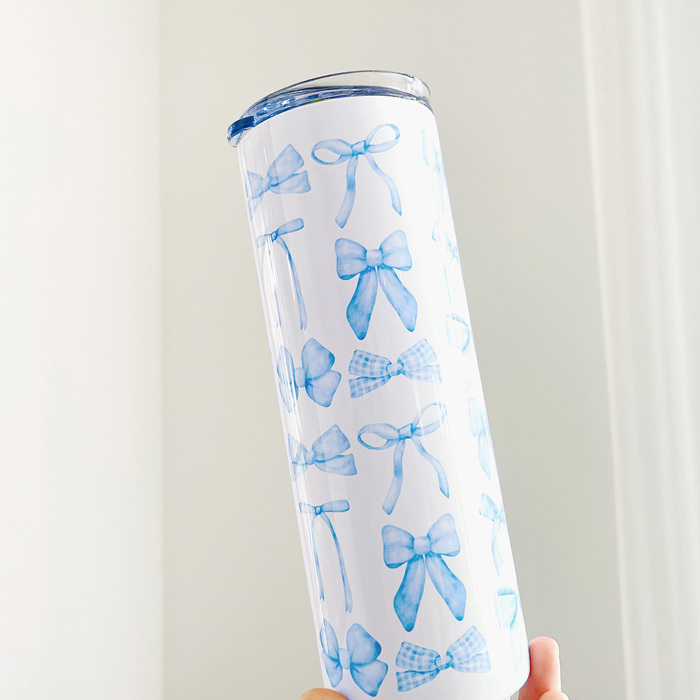 Personalized Ribbon Bows Design Tumbler - Blue