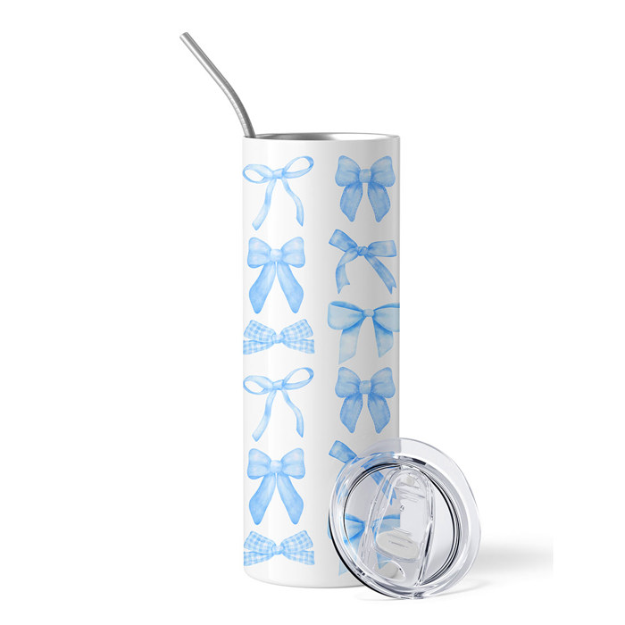 Personalized Ribbon Bows Design Tumbler - Blue