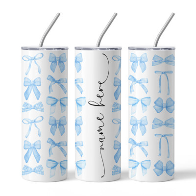 Personalized Ribbon Bows Design Tumbler - Blue