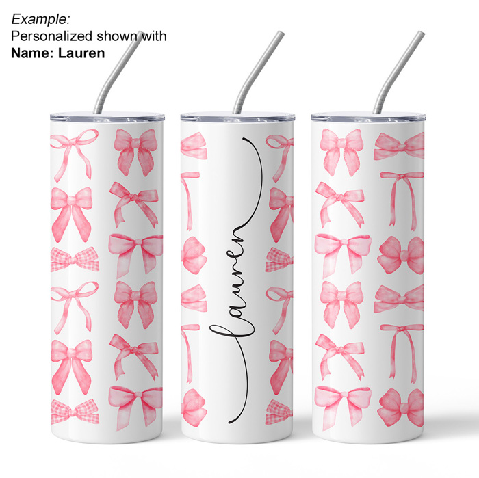 Personalized Ribbon Bows Design Tumbler - Pink