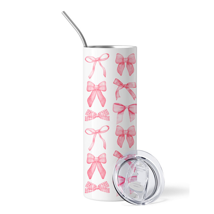 Personalized Ribbon Bows Design Tumbler - Pink