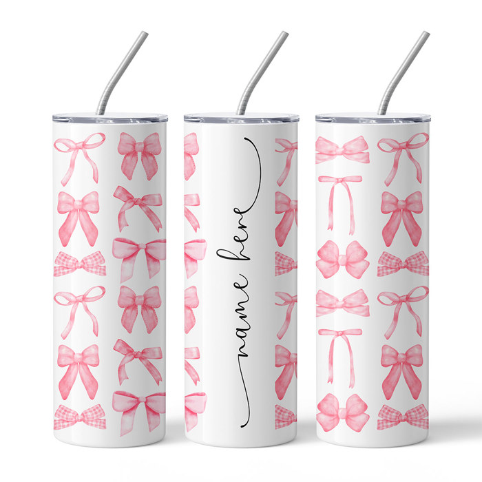 Personalized Ribbon Bows Design Tumbler - Pink