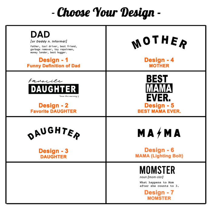 Family T-Shirts - Mom, Dad, Daughter, Mama, Favorite, Mother, Father, Gift, Love, Minimal, Simple, Best Gift