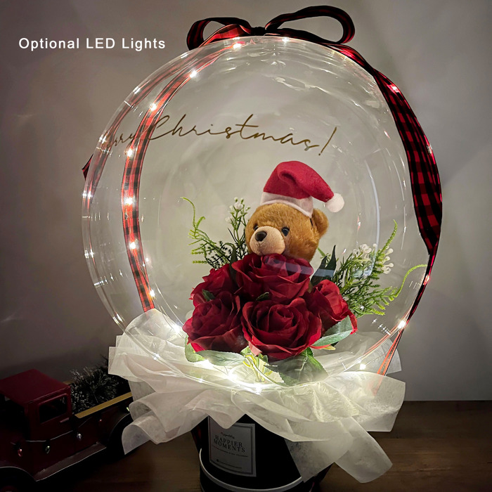 Christmas Teddy Bear Rose Flower Bobo Balloon Bouquet Black Box