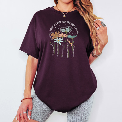 There is Grace for You Today, Mama Floral Cotton T-Shirt | Uplifting Motherhood Quote | Inspirational Gift for Moms | Self-Care Shirt