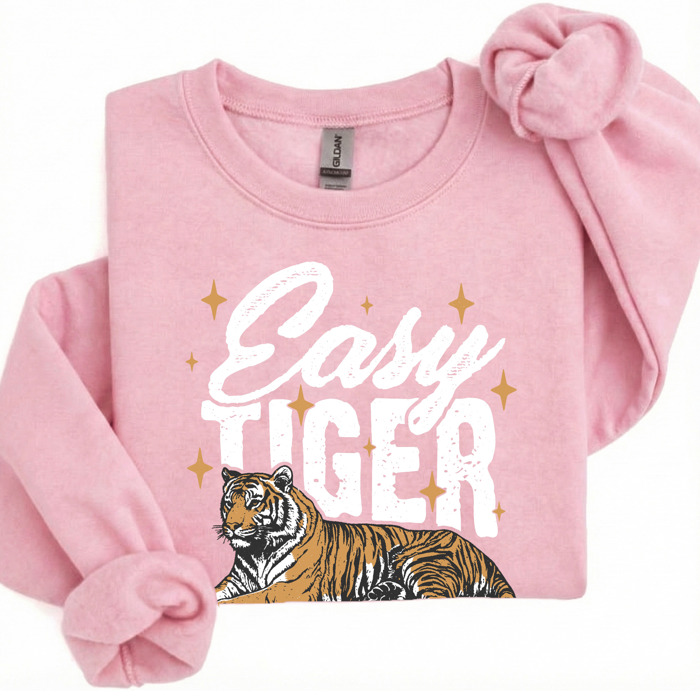 Easy Tiger Sweatshirt | Bold Tiger Illustration | Fun and Relaxed Style Motivational Quote | Trendy Retro Design