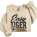 Small Sand Easy Tiger Sweatshirt | Bold Tiger Illustration | Fun and Relaxed Style Motivational Quote | Trendy Retro Design