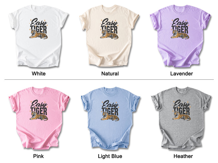 Easy Tiger Graphic Cotton T-Shirt | Bold Tiger Illustration | Fun and Relaxed Style | Motivational Quote Shirt | Gift | Trendy Retro Design