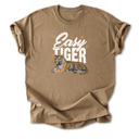 Small Coyote Brown Easy Tiger Graphic Cotton T-Shirt | Bold Tiger Illustration | Fun and Relaxed Style | Motivational Quote Shirt | Gift | Trendy Retro Design