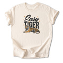 Small Natural Easy Tiger Graphic Cotton T-Shirt | Bold Tiger Illustration | Fun and Relaxed Style | Motivational Quote Shirt | Gift | Trendy Retro Design